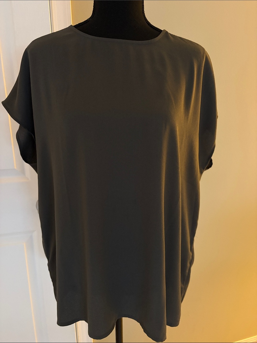 Halogen Dark Green Short Sleeve Crewneck Boxy Blouse